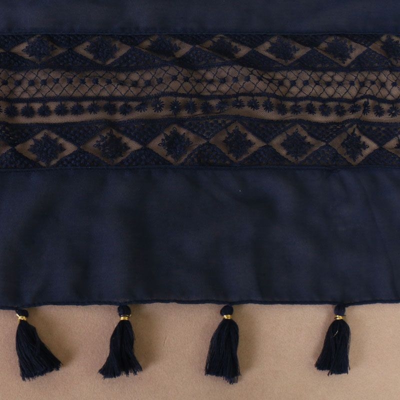 Ženski šal s čipkom i resicama, pamuk i lan smjesa, ravna tkanina, patchwork, BS529, dugi stil princeze