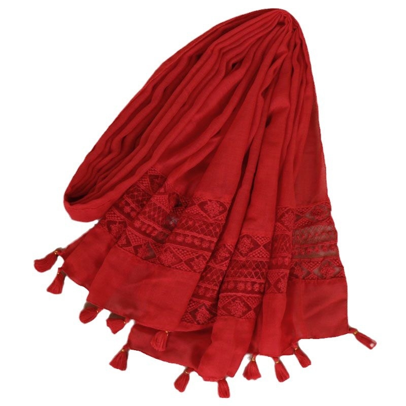 Ženski šal s čipkom i resicama, pamuk i lan smjesa, ravna tkanina, patchwork, BS529, dugi stil princeze