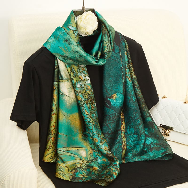 Dugi šal s otiskom, imitacija svile brokata, običajno pletenje, lagan za ljeto