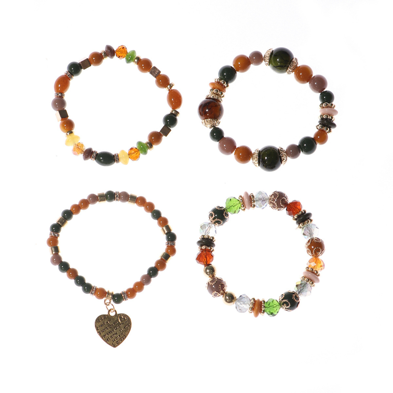 Бохемска стъклена гривна, многоетажна, унисекс, с кристални прасковено-сърцевидни мъниста и електроплатено покритие