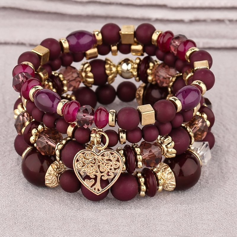 Бохемска стъклена гривна, многоетажна, унисекс, с кристални прасковено-сърцевидни мъниста и електроплатено покритие