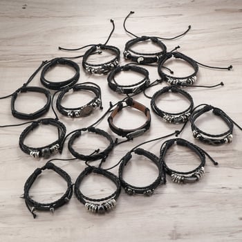 Set narukvica s privjescima od legure s motivom lubanje, ručna izrada, materijal Cortex, 16-dijelna kožna kolekcija narukvica, unisex retro stil