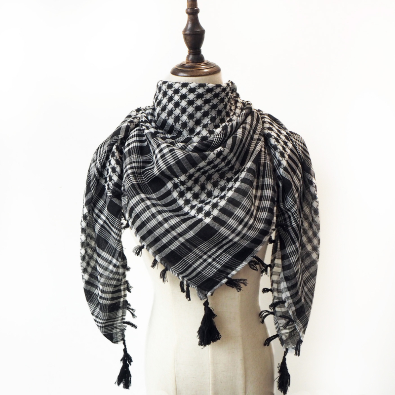 Arapski kvadratni šal s jacquard uzorkom houndstooth, warp-knit pleteni, 100% poliester, topao zimi