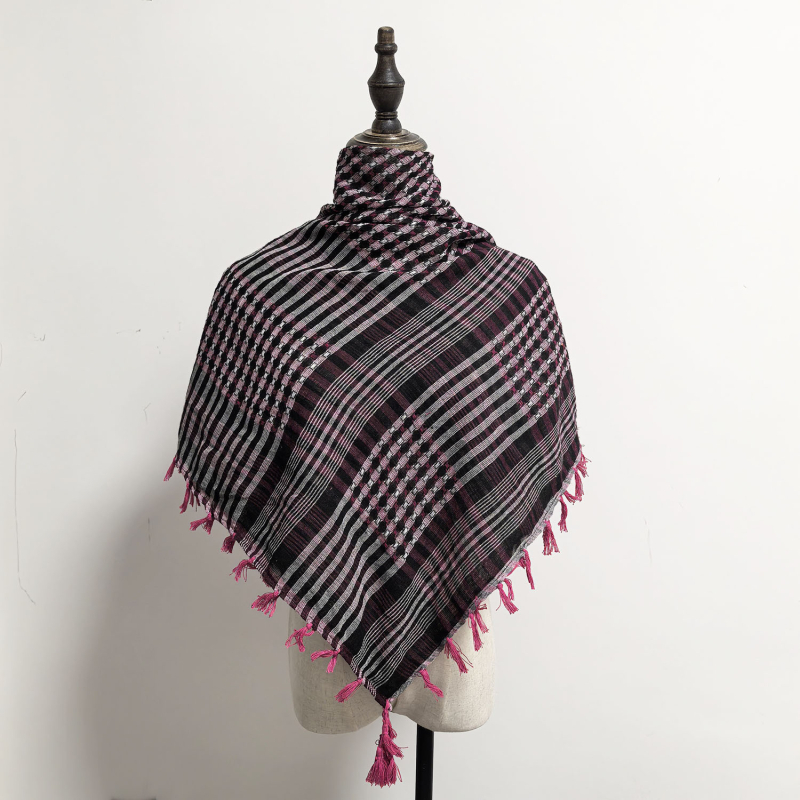 Arapski kvadratni šal s jacquard uzorkom houndstooth, warp-knit pleteni, 100% poliester, topao zimi