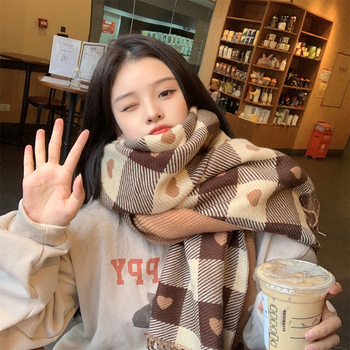 Uniszex pamut sál, hosszú fazon, kötött, egyszínű kockás mintázat, téli kiegészítő