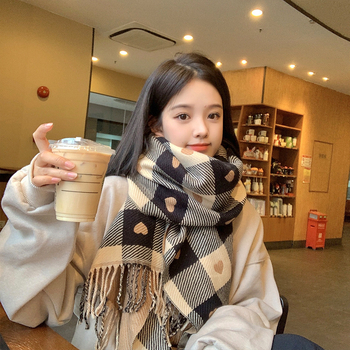 Uniszex pamut sál, hosszú fazon, kötött, egyszínű kockás mintázat, téli kiegészítő