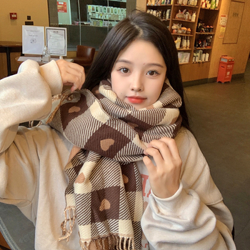 Uniszex pamut sál, hosszú fazon, kötött, egyszínű kockás mintázat, téli kiegészítő