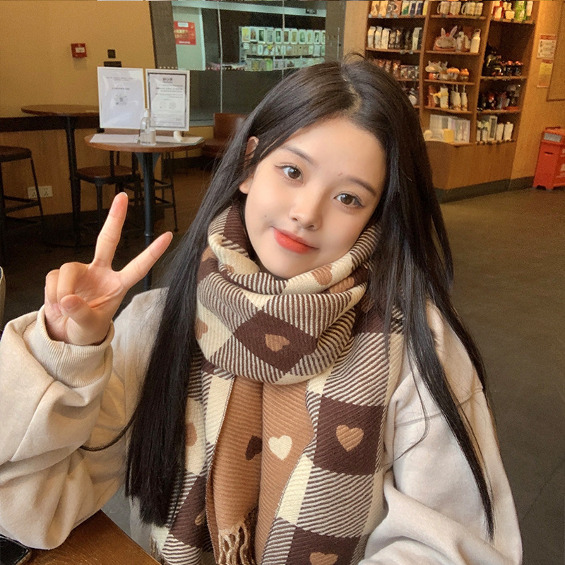 Uniszex pamut sál, hosszú fazon, kötött, egyszínű kockás mintázat, téli kiegészítő