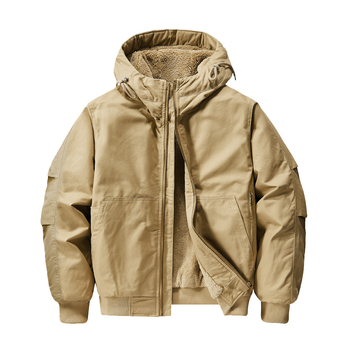 Munkás dzseki vastag pamutból kapucnival, cipzárral, oldalsó zsebekkel