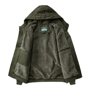 Munkás dzseki vastag pamutból kapucnival, cipzárral, oldalsó zsebekkel