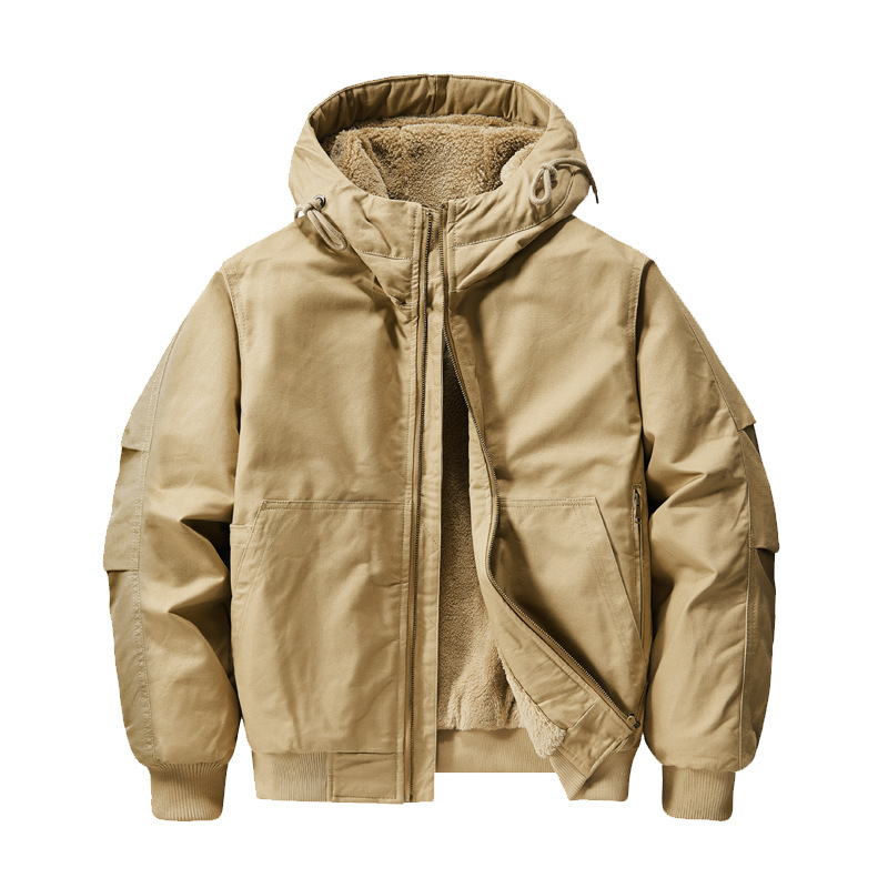 Munkás dzseki vastag pamutból kapucnival, cipzárral, oldalsó zsebekkel