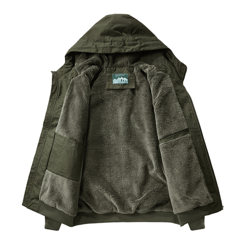 Munkás dzseki vastag pamutból kapucnival, cipzárral, oldalsó zsebekkel