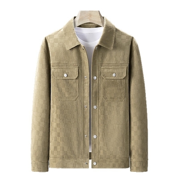 Férfi téli kabát kockás mintával, karcsú szabású, rever, egygombos záródás, oldalsó zsebek