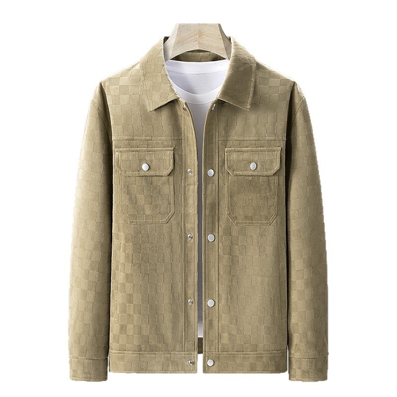 Férfi téli kabát kockás mintával, karcsú szabású, rever, egygombos záródás, oldalsó zsebek