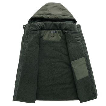 Kapucnis vastagított szélálló kabát, több zsebbel, középhosszú