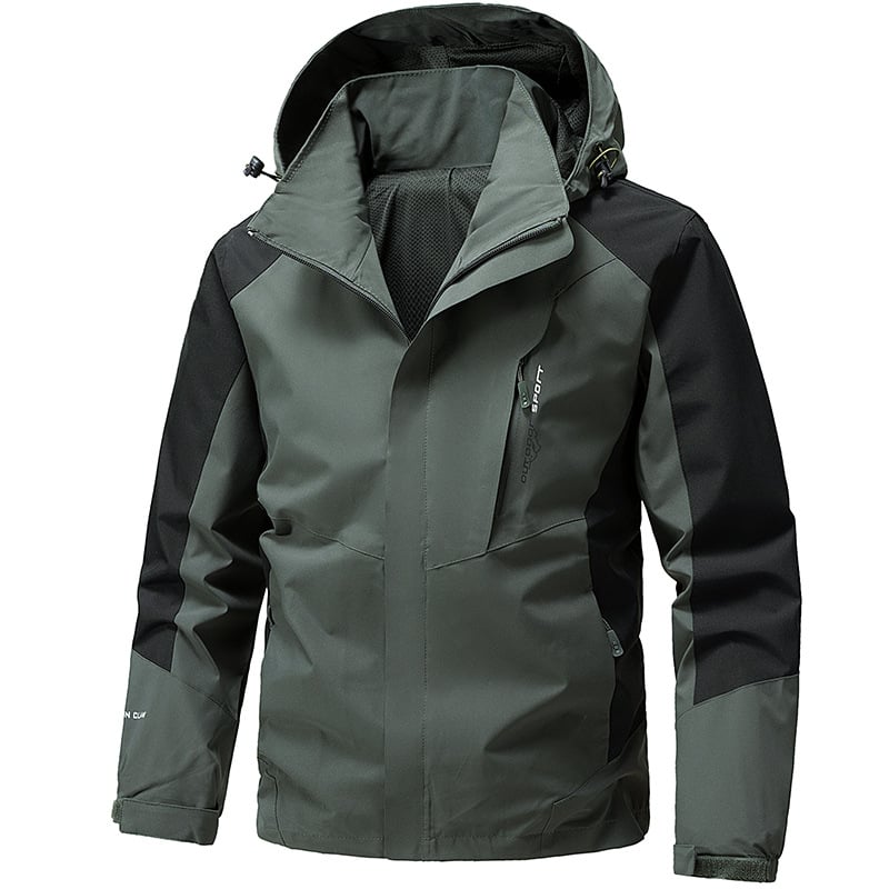 Geacă bărbătească pentru exterior: respirabilă, impermeabilă și rezistentă la vânt; închidere cu fermoar; fără guler; croială mulată