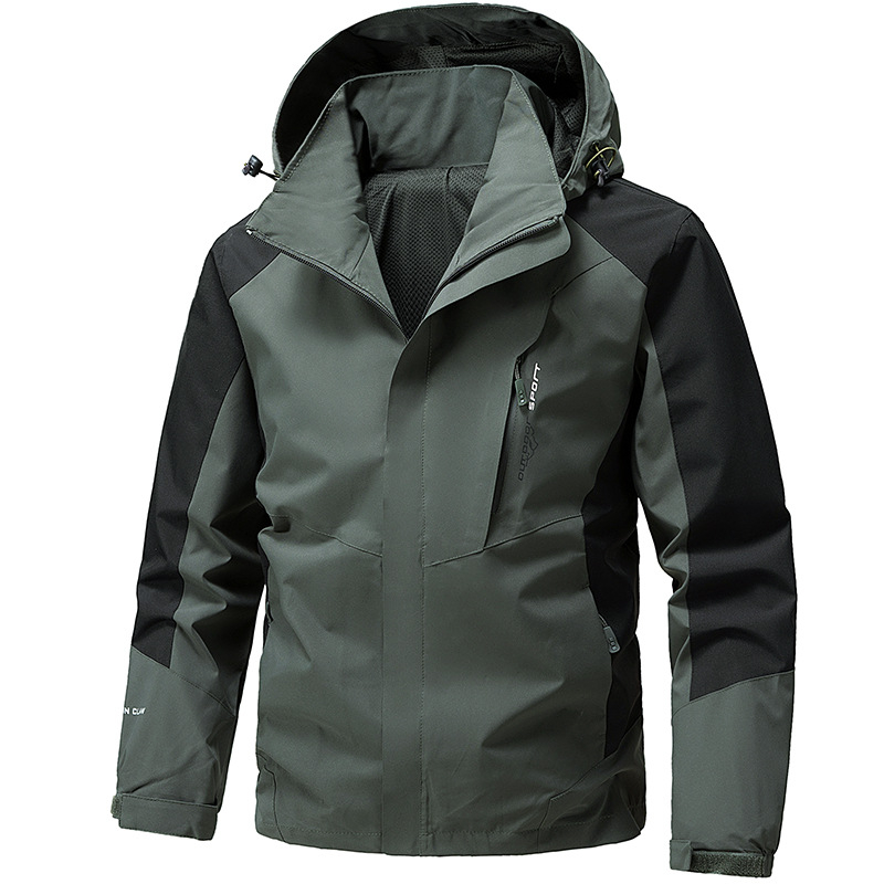 Geacă bărbătească pentru exterior: respirabilă, impermeabilă și rezistentă la vânt; închidere cu fermoar; fără guler; croială mulată