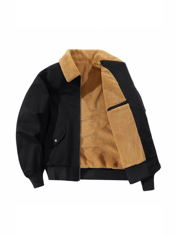 Geacă de iarnă din bumbac cu căptușeală de fleece, guler tip rever, croială lejeră, fermoar