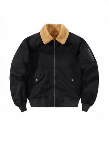 Geacă de iarnă din bumbac cu căptușeală de fleece, guler tip rever, croială lejeră, fermoar