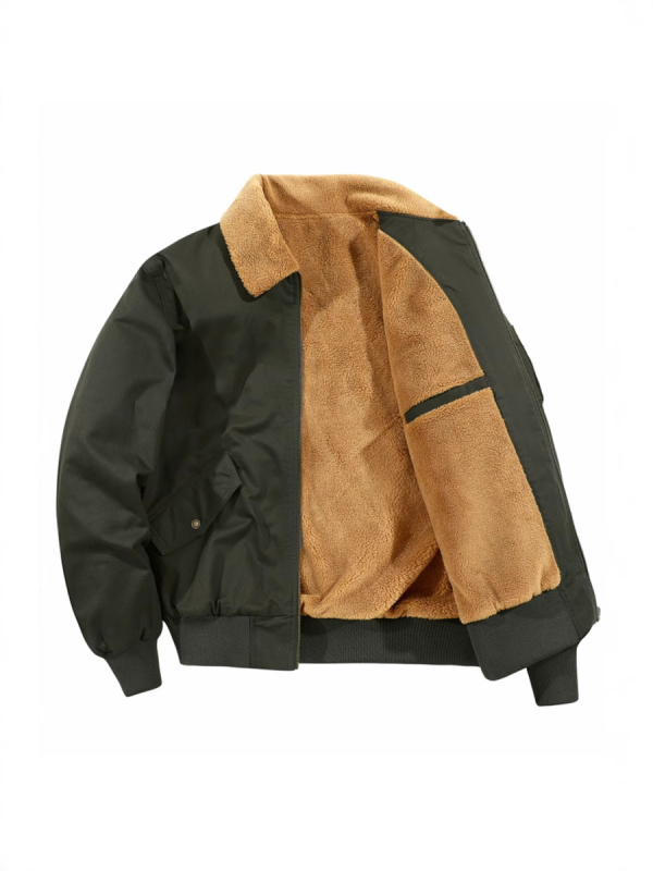 Geacă de iarnă din bumbac cu căptușeală de fleece, guler tip rever, croială lejeră, fermoar