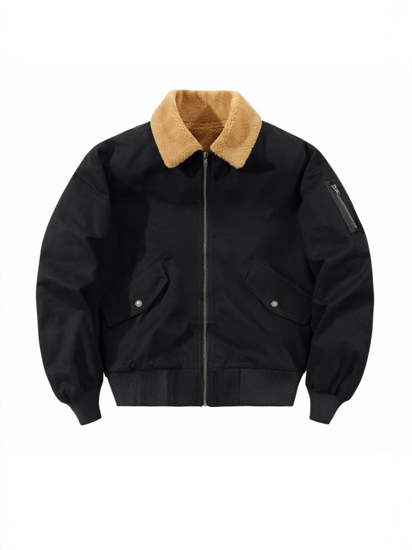 Geacă de iarnă din bumbac cu căptușeală de fleece, guler tip rever, croială lejeră, fermoar