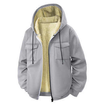 Pánska kapucňová bunda s fleecovou podšívkou, hrubá, voľný strih, zips vpredu, bočné vrecká, polyester
