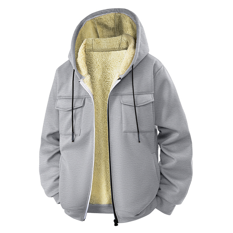Pánska kapucňová bunda s fleecovou podšívkou, hrubá, voľný strih, zips vpredu, bočné vrecká, polyester