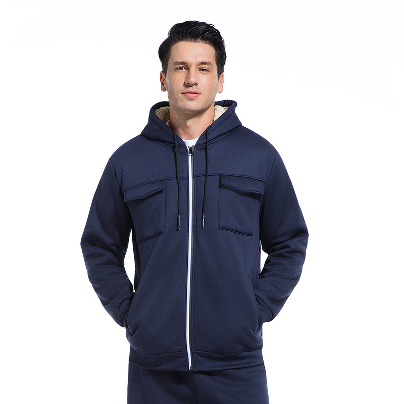 Pánska kapucňová bunda s fleecovou podšívkou, hrubá, voľný strih, zips vpredu, bočné vrecká, polyester