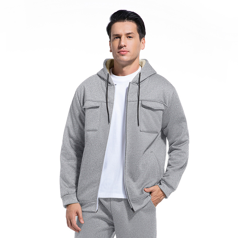 Pánska kapucňová bunda s fleecovou podšívkou, hrubá, voľný strih, zips vpredu, bočné vrecká, polyester
