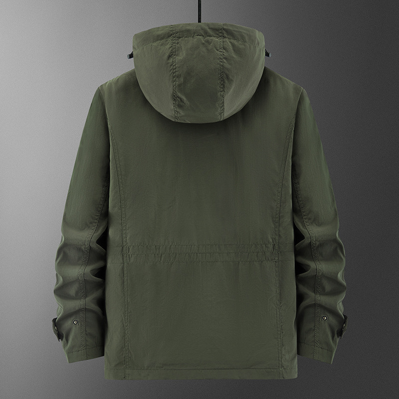 Férfi nylon dzseki – vízálló, szélálló, nedvesség-elvezető, középmagas hossz, állig érő gallér