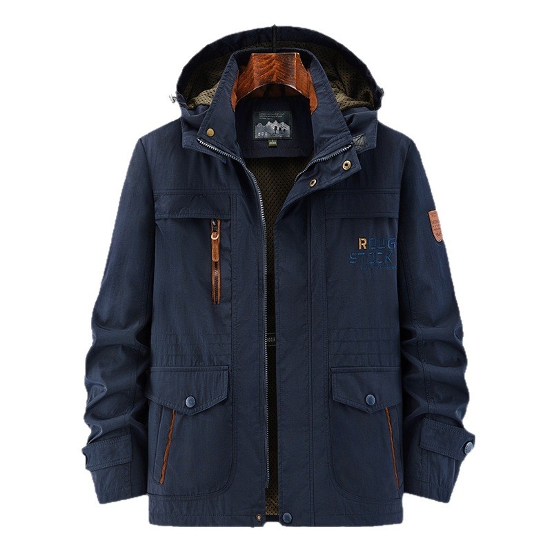 Férfi nylon dzseki – vízálló, szélálló, nedvesség-elvezető, középmagas hossz, állig érő gallér