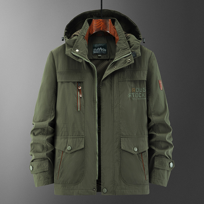 Férfi nylon dzseki – vízálló, szélálló, nedvesség-elvezető, középmagas hossz, állig érő gallér