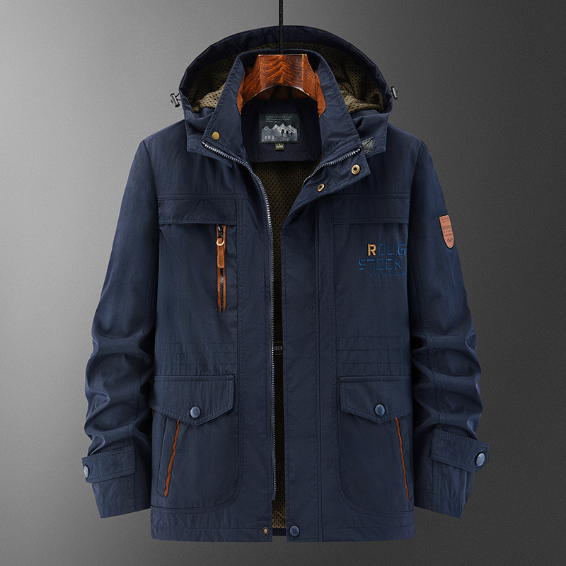 Férfi nylon dzseki – vízálló, szélálló, nedvesség-elvezető, középmagas hossz, állig érő gallér