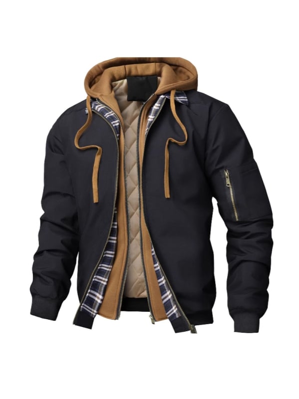 Férfi kapucnis dzseki vízálló, cipzárral, laza szabás