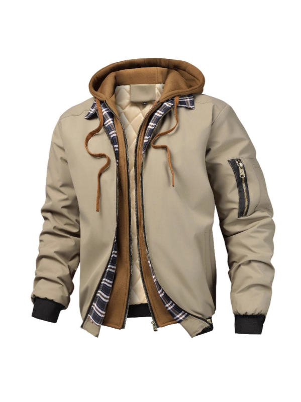 Férfi kapucnis dzseki vízálló, cipzárral, laza szabás