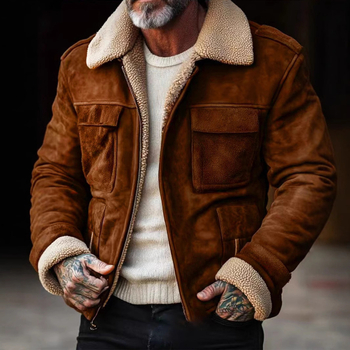 Vīriešu retro žakete ar reversu, vidēja garuma, vairāk kabatu, poliesteres audums