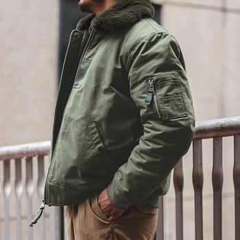 Vīriešu jaka retro militārā stilā ar revera apkakli, rāvējslēdzējs, biezs kokvilnas audums, 100% kokvilna