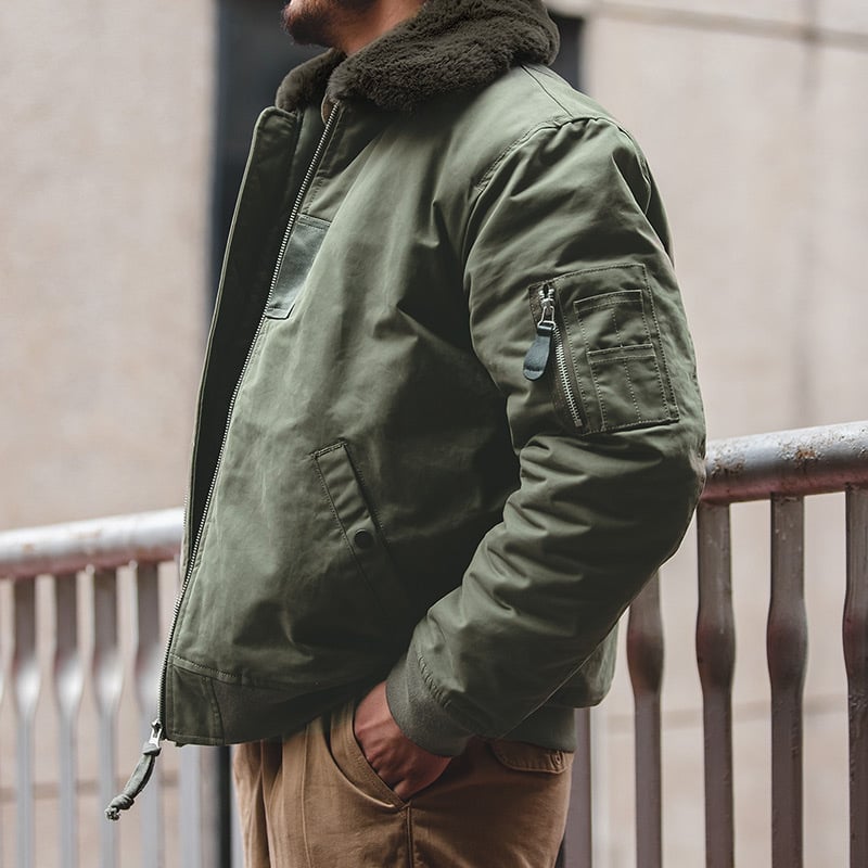 Vīriešu jaka retro militārā stilā ar revera apkakli, rāvējslēdzējs, biezs kokvilnas audums, 100% kokvilna