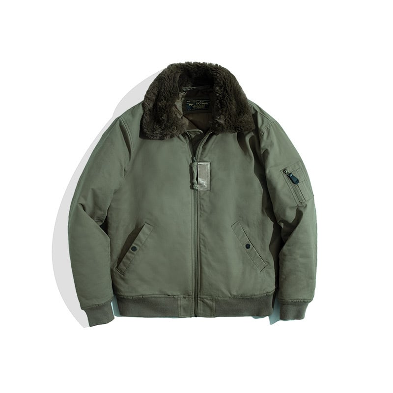 Vīriešu jaka retro militārā stilā ar revera apkakli, rāvējslēdzējs, biezs kokvilnas audums, 100% kokvilna