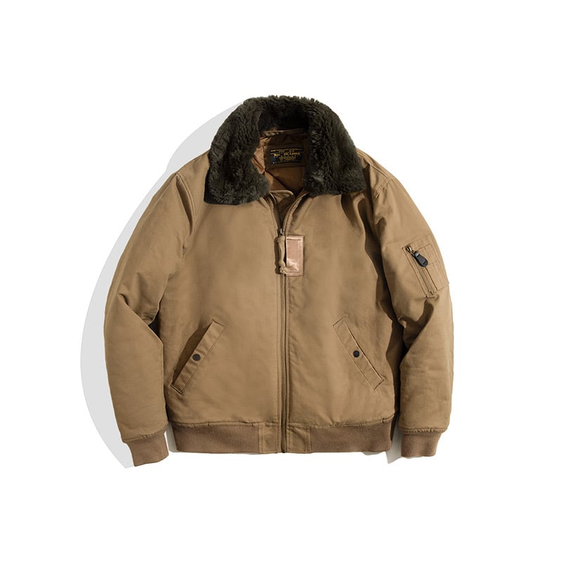 Vīriešu jaka retro militārā stilā ar revera apkakli, rāvējslēdzējs, biezs kokvilnas audums, 100% kokvilna