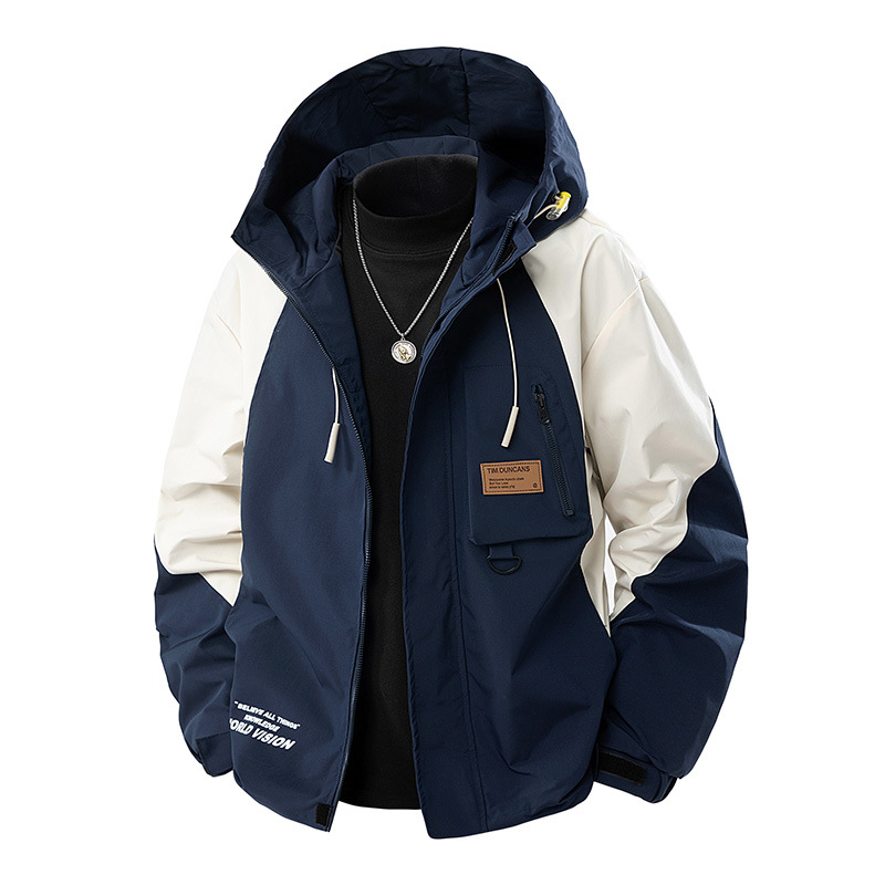 Ανδρικό μπουφάν με κουκούλα, αντιανεμικό, φερμουάρ, χαλαρή γραμμή, πλαϊνές τσέπες