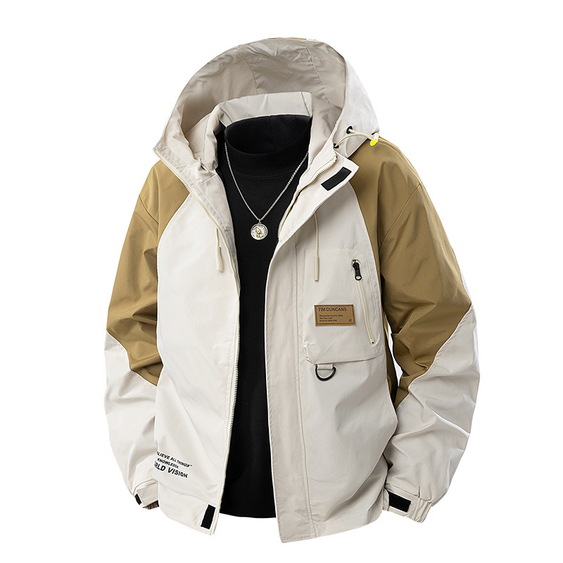 Ανδρικό μπουφάν με κουκούλα, αντιανεμικό, φερμουάρ, χαλαρή γραμμή, πλαϊνές τσέπες