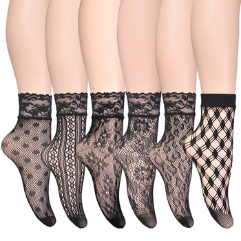 Korejskog stila proljetno-ljetne seksi mrežaste čarape s otvorenim jacquard uzorkom, ultra tanke, prozračne crne, set od 4 para