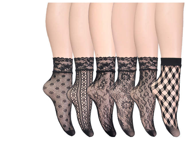 Korejskog stila proljetno-ljetne seksi mrežaste čarape s otvorenim jacquard uzorkom, ultra tanke, prozračne crne, set od 4 para