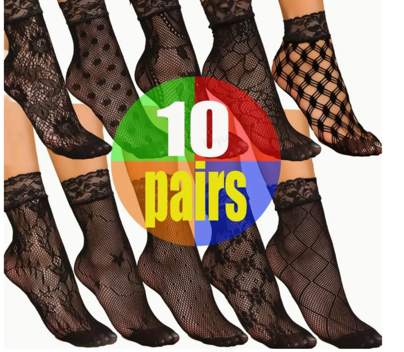 Korejskog stila proljetno-ljetne seksi mrežaste čarape s otvorenim jacquard uzorkom, ultra tanke, prozračne crne, set od 4 para