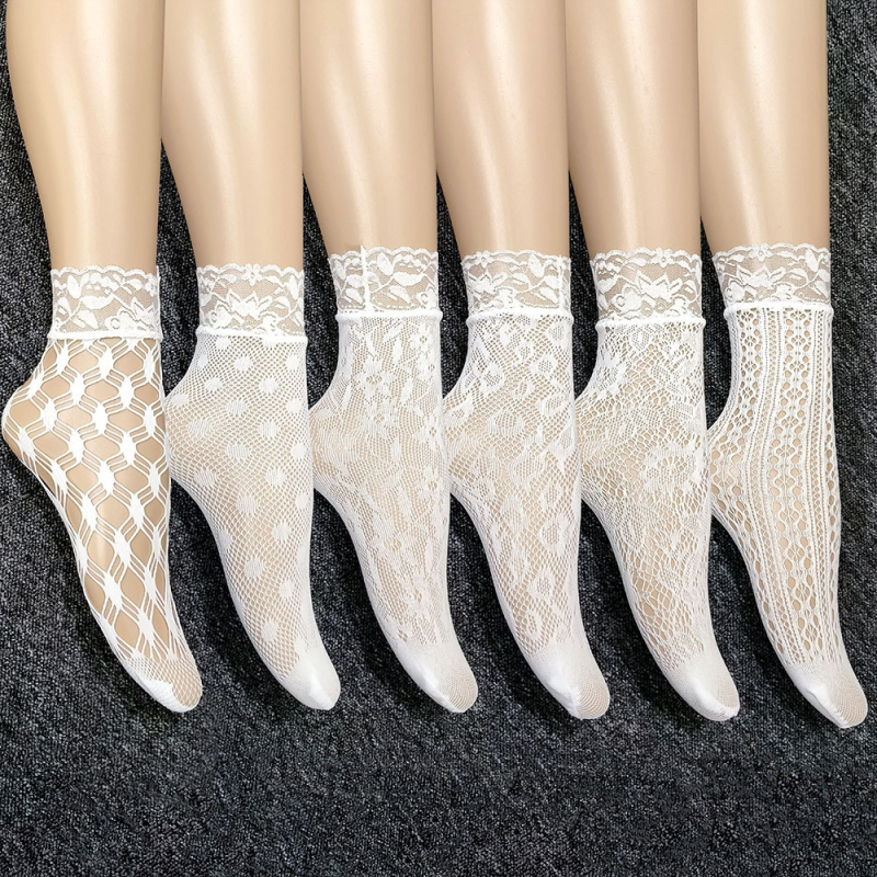 Korejskog stila proljetno-ljetne seksi mrežaste čarape s otvorenim jacquard uzorkom, ultra tanke, prozračne crne, set od 4 para
