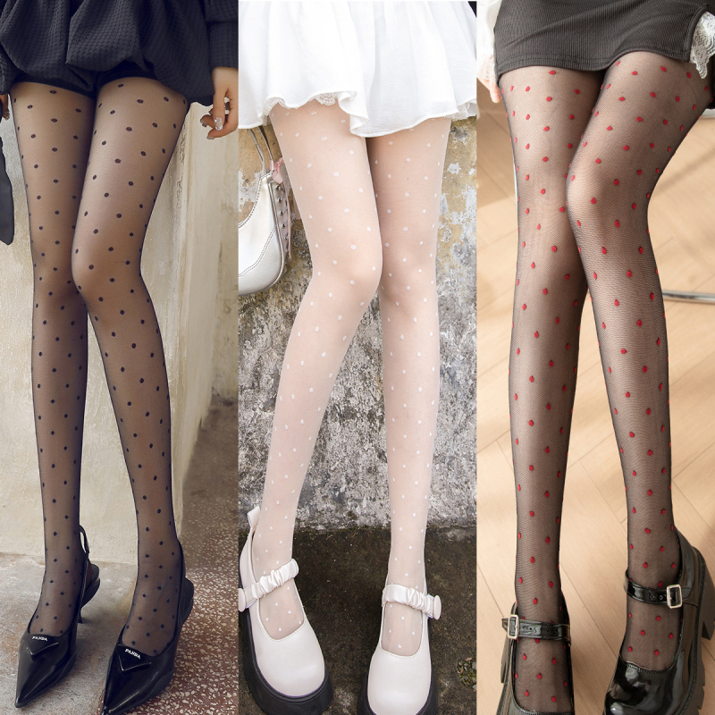 Ženske čarape, prozirne, 20D najlon, geometrijski i valovito točkasti uzorak, dugi tubus