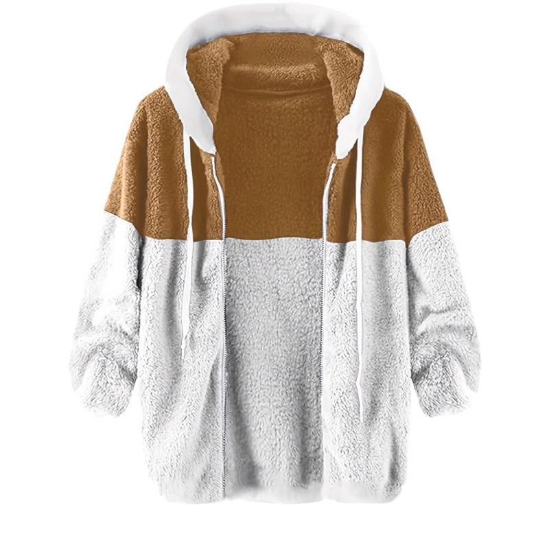 Férfi őszi-téli kétoldalas fleece kabát kapucnival, lazított szabású, cipzár elöl, gyapjúhatású külső, poliészter bélés, oldalsó zsebek