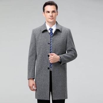 Gyapjú férfi kabát, galléros, egyrészes gombolás, középhosszú, hosszú ujjú