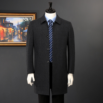 Gyapjú férfi kabát, galléros, egyrészes gombolás, középhosszú, hosszú ujjú